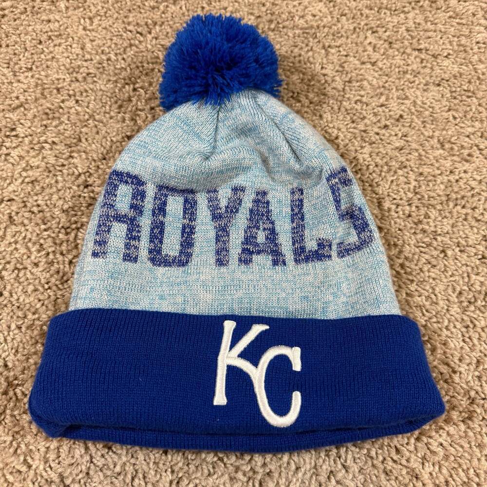 New Era Kansas City Royals Knit Beanie Hat Pom Cuffed MLB Genuine Fleece Lined